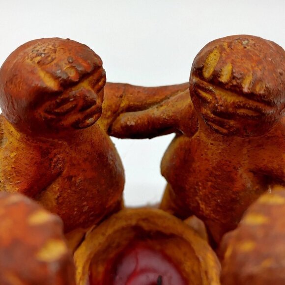 Aztec Mayan Pre Columbian Circle Of 4 Friends Dancing Art Candle Holder Vintage - Picture 8 of 10